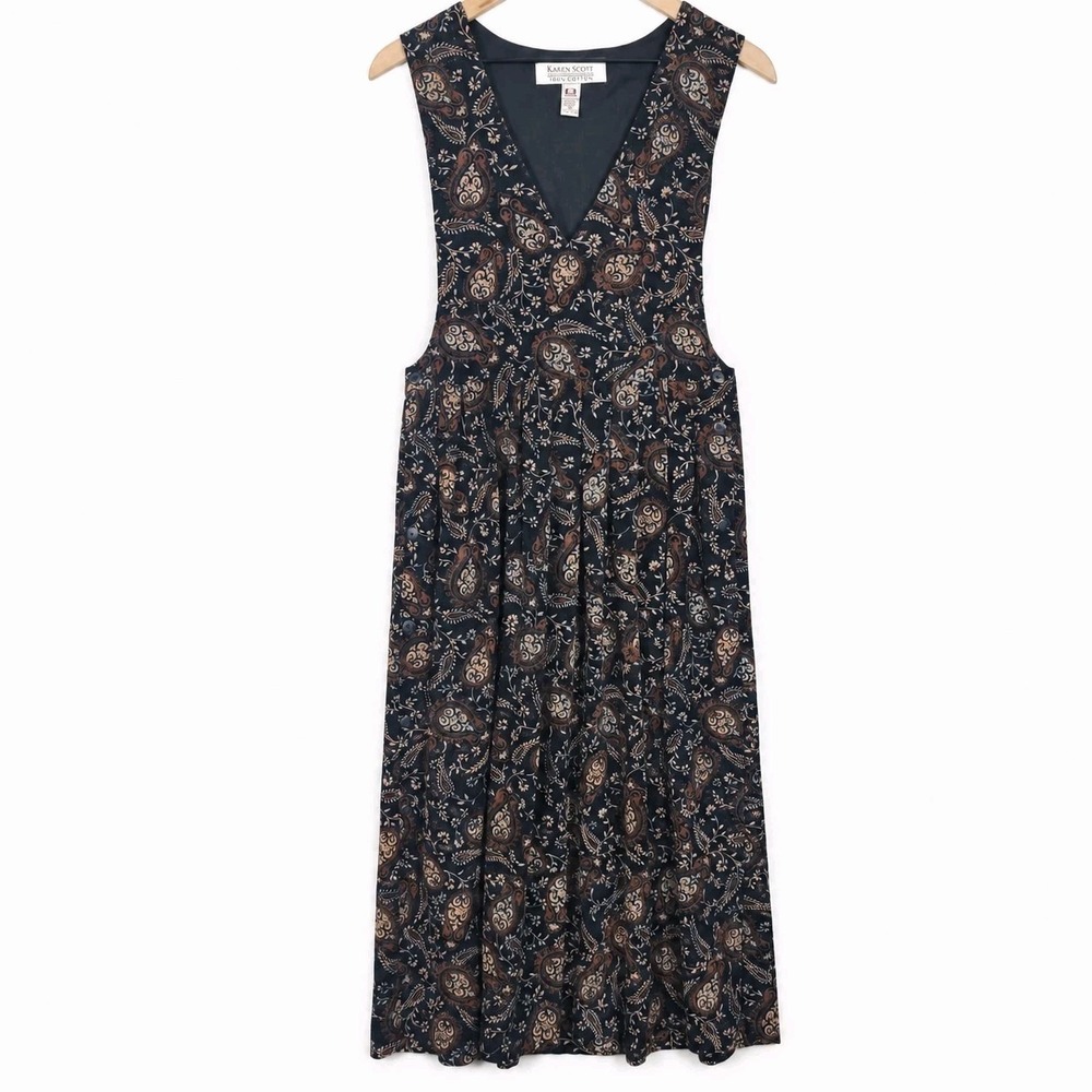 Vintage Karen Scott Jumper Dress 90s Paisley Pinafore Whimsigoth Dark Prairie 6